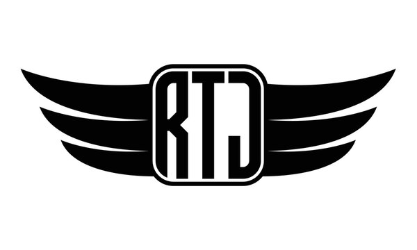 RTJ three Letter Wings Flying Initial wing symbol minimalist creative concept flag icon professional logo design Vector template with abstract black and white tattoo