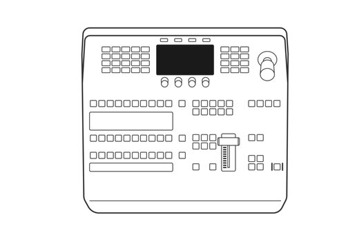 Switcher for Video production and Streaming. Vision Mixer for Professional Broadcast. Control Panel of Technical Director. Tool of Multi camera System.	
