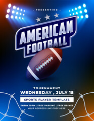 American football poster template vector design. Modern professional poster American football and rugby game. American football league poster, football ground as background. © Graphics Theme