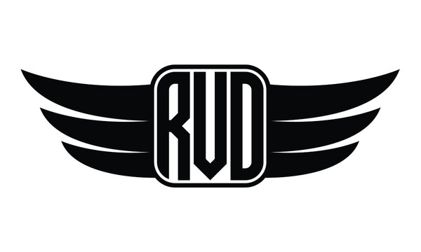 RVO three Letter Wings Flying Initial wing symbol minimalist creative concept flag icon professional logo design Vector template with abstract black and white tattoo