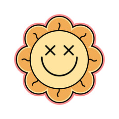 Groovy sunflower smiley flowers print on 70s style on white background. Vector doodle quirky illustration. Design for t shirt, card, flyer, banner