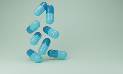 fallling Healthcare and medical PAXLOVID capsule antiviral drug pill for anti Corona virus(COVID-19) Isolate background.3D rendering illustration