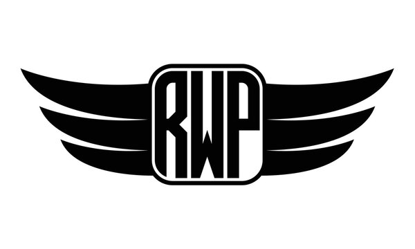 RWP three Letter Wings Flying Initial wing symbol minimalist creative concept flag icon professional logo design Vector template with abstract black and white tattoo	