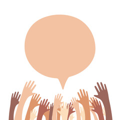 Many hands up and speech bubble illustration
