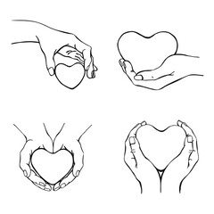 Hands holding heart. Hand drawn vector illustration. On white background for your design.