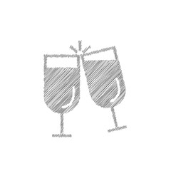 Cheers grey sketch vector icon. Glass cups cheers and toasting sign