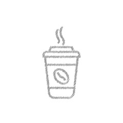 Coffee cup grey sketch vector icon. Hot tea drink with steam