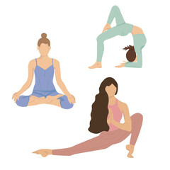 Obraz na płótnie Canvas set of girls doing yoga in different poses