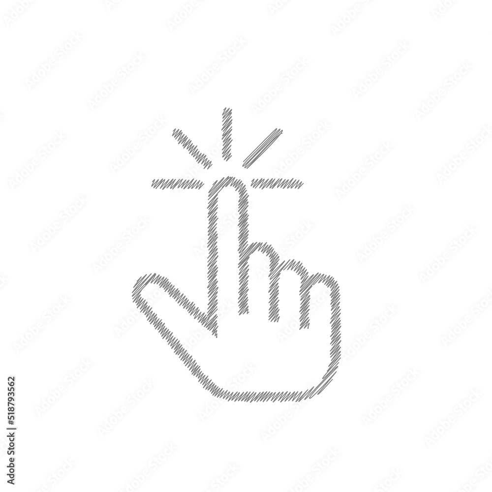 Poster hand cursor click grey sketch vector icon for web, computer and mobile app