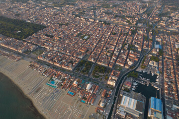 Aerial view of the city of Viareggio Italy