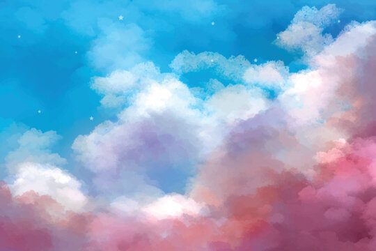 Hand painted watercolor sky cloud background with a pastel colored
