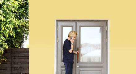 Man opening the door of her home.Inviting the guests