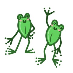 Two cute frogs. Kawaii illustration in cartoon style. Vector art hand drawn on white background.