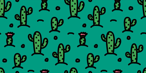 cactuses illustration background. Seamless pattern. Vector. サボテンのイラストパターン