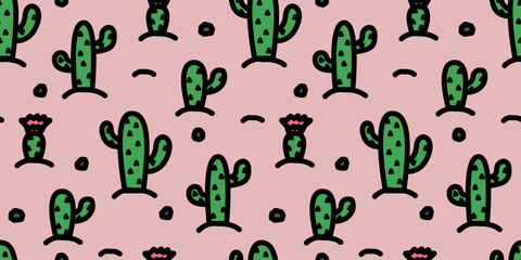 cactuses illustration background. Seamless pattern. Vector. サボテンのイラストパターン