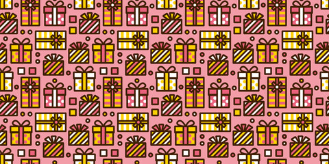Gift box illustration background. Seamless pattern. Vector. プレゼントボックスのイラストパターン
