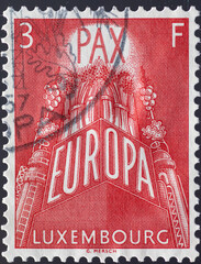 Luxembourg - circa 1957: a postage stamp from Luxembourg, showing Six ears of corn symbol of United...