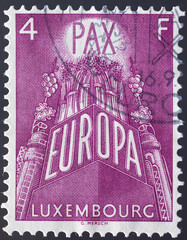 Luxembourg - circa 1957: a postage stamp from Luxembourg, showing Six ears of corn symbol of United...