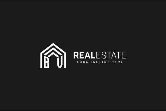 Letter BV house roof shape logo, creative real estate monogram logo style