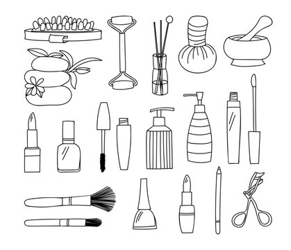 Spa and beauty items doodle illustrations collection in vector. Spa and beauty items hand drawn illustrations collection in vector.