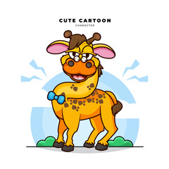 Cute cartoon character of giraffe is standing