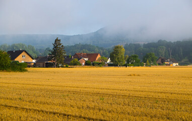 Fototapeta premium Wheat field after harvest near the city of Rinteln, Lower Saxony, Germany July 23, 2022