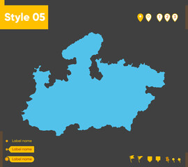 Madhya Pradesh, India - map isolated on gray background. Outline map. Vector illustration.