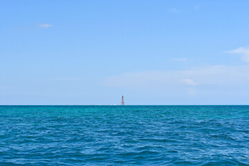 Sombrero Key Lighthouse offshore of Vaca Key in Marathon in the Florida Keys. 
