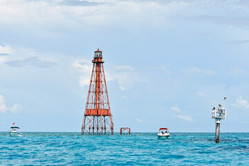 Fototapeta na wymiar Sombrero Key Lighthouse offshore of Vaca Key in Marathon in the Florida Keys. 