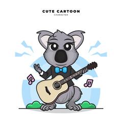 Cute cartoon character of koala is playing guitar
