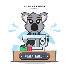 Cute cartoon character of koala is sewing