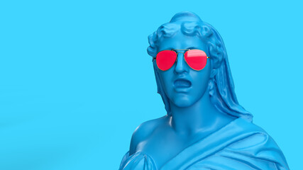 3d render a statue of a woman with an open mouth in glasses.
