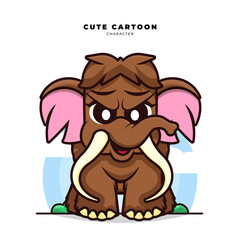 Cute cartoon character of mammoth is standing
