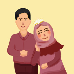 Bride and groom taking picture on prewedding illustration vector