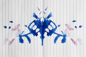 Rorschach test used in Psychoanalysis. Colorful symmetric shapes, granulated ink isolated against white background