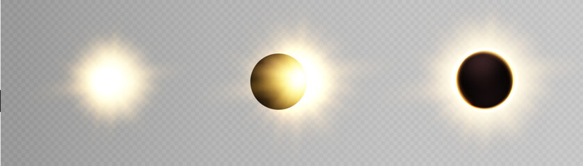 Phases of a solar eclipse. Bright sunshine. Vector