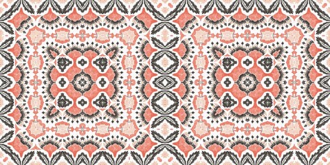 Modern boho geometric floral quilt style seamless border pattern. Shabby chic scandi repeat trim edge background with linen banner effect. © Limolida Studio
