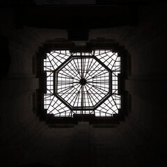 Beautiful rooflight with geometric pattern. View from below. Porto, Portugal