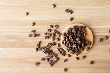 coffee beans on wooden background