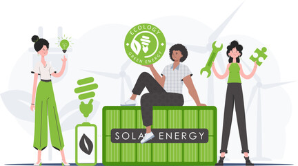 ECO team. The concept of ecology and green energy. Fashionable, trendy style. Vector.