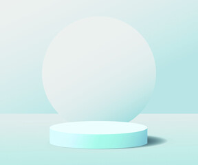 3d background platform with a spherical platform in the center of the image, behind it, is a large circular backdrop. focus on blue tones