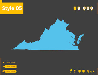 Virginia, USA - map isolated on gray background. Outline map. Vector illustration.