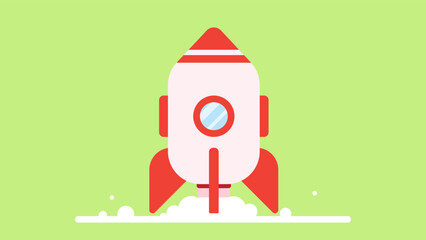 Space rocket launch from ground. Rocket take off concept. Flat design vector illustration