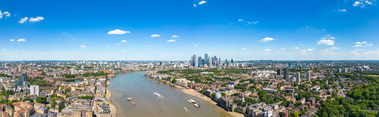 Fototapeta na wymiar Aerial panorama of Canary Wharf UK
