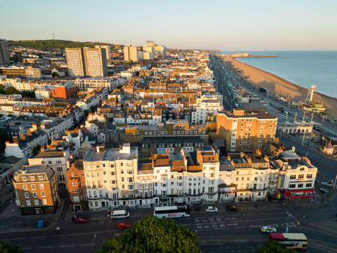 Aerial photo office business and residential structures in Brighton Beach UK