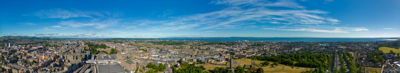 Fototapeta na wymiar Aerial panoramic photo of Edinburgh Scotland UK
