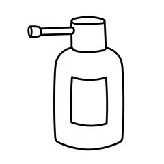 A bottle of medicinal spray. A doodle of medicine for the throat. Black contour drawing, linear medicine icon