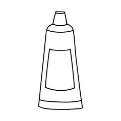  tube of ointment. Medicine doodle. Contour drawing in black, linear cream icon in the package