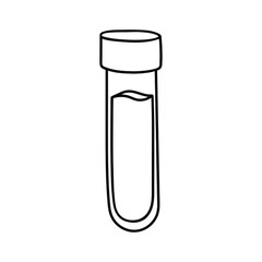 Medical test tube. Doodle of liquid medicine. Contour drawing in black, linear icon of the vaccine, analysis, probe