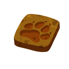 Wolf footprint in ground. Brown soil with foot. Wild world and animal. Dog paw. Cartoon illustration